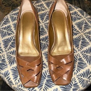 Franco Sarto open toe pump heel brown leather sz 11 b4